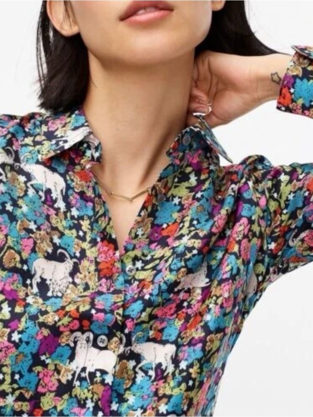 NWT J. Crew Collection Silk Twill Shirt in Grazing Goats Print size 4 - Picture 2 of 5